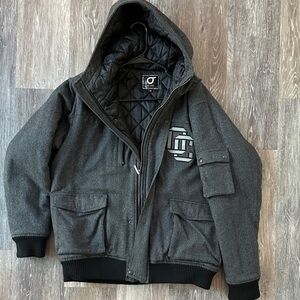 Gray Hooded Bomber Jacket